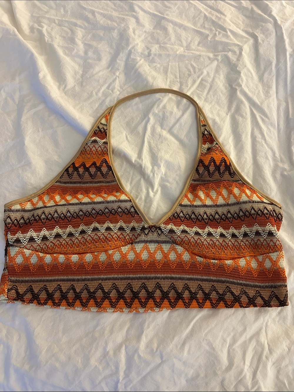 MAKEMECHIC Halter Knit Crop Top in Orange Multi